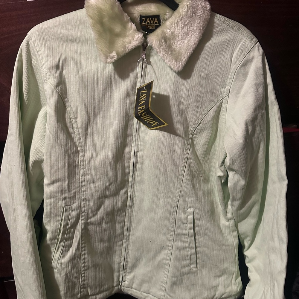 Women's Mint Jacket with Faux Fur Collar